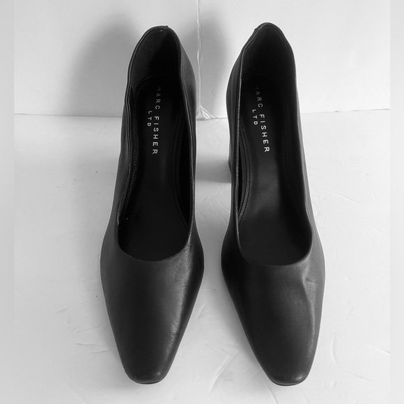 MARC FISHER Women’s Yalina Black LEATHER Pump Chunky Block Heel Shoes Size 9 NEW - Picture 6 of 10